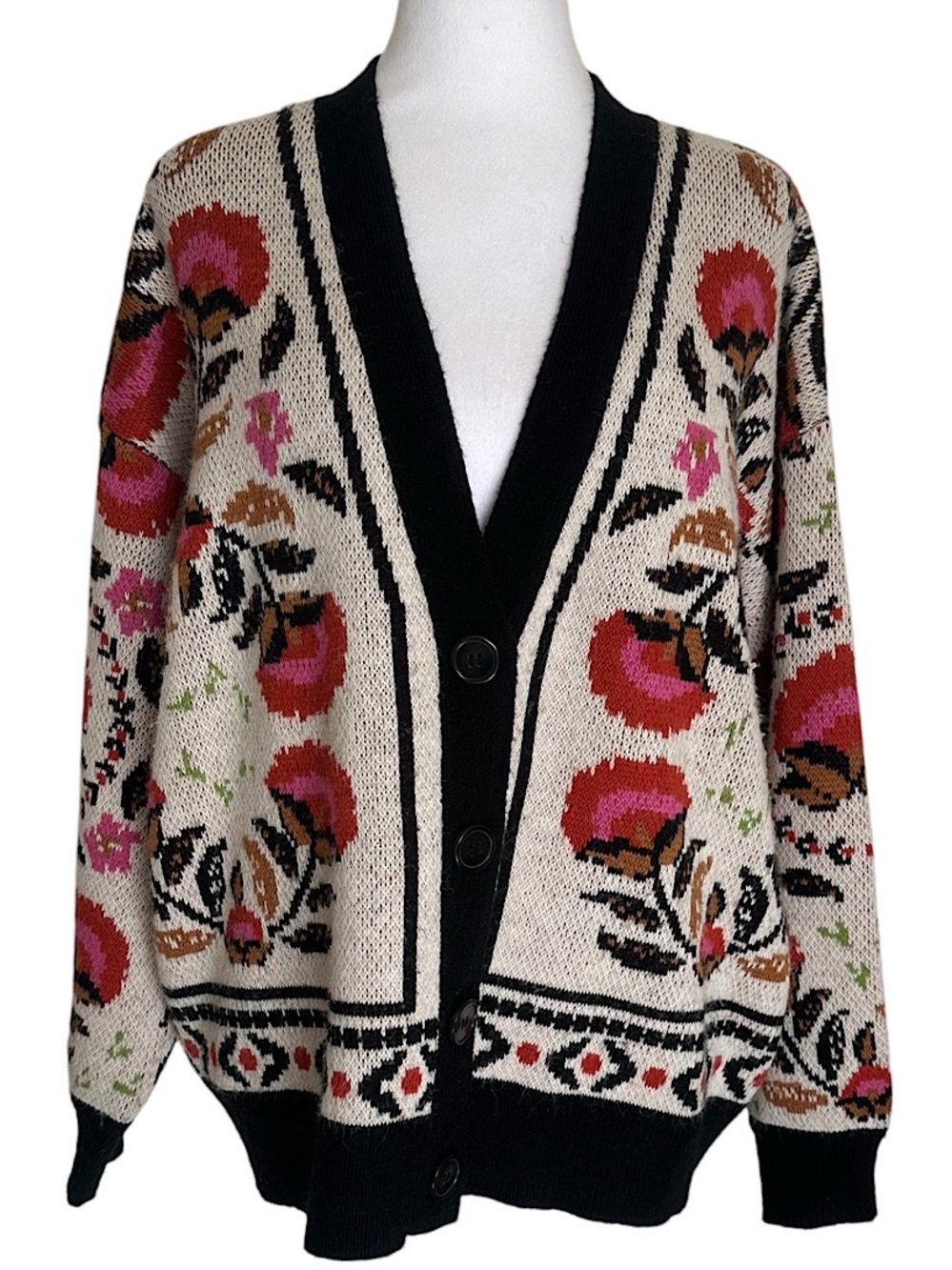 Farm Rio Palms Paradise Sand Knit Cardigan Sweater Women’s Size XS Oversized